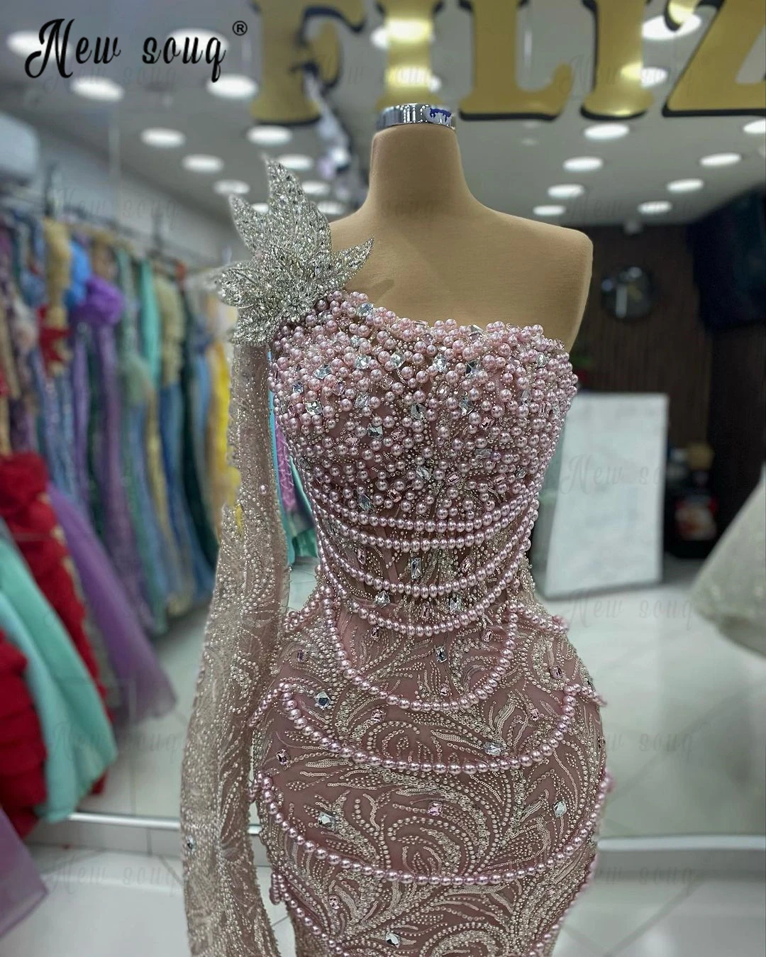 Vestidos de graduación de manga larga con purpurina, vestidos de fiesta de boda de sirena de un hombro, vestidos de fiesta formales con cuentas personalizadas