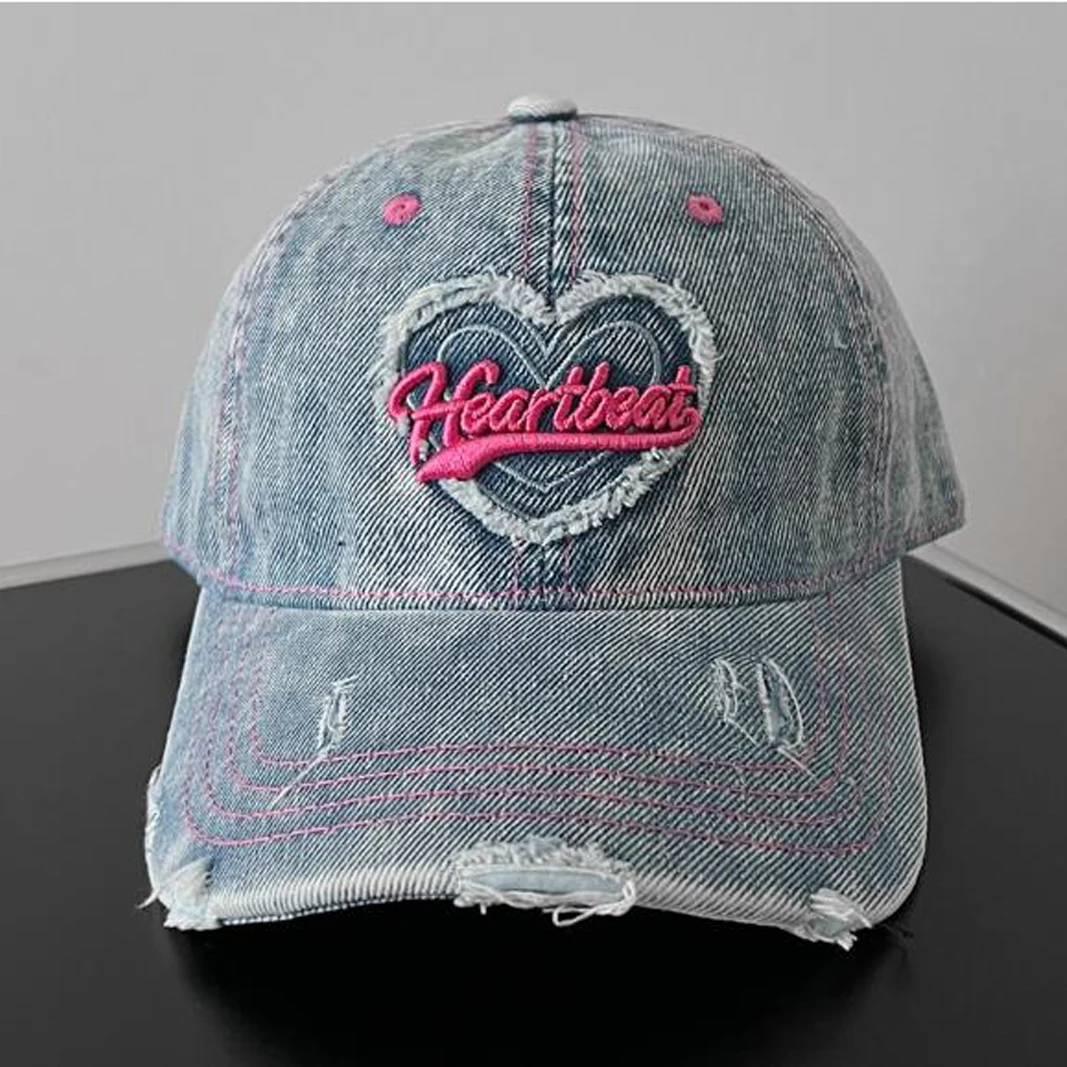 

denim baseball cap for women heart label letters embroidered cotton washed spring summer cap good quality hot girl outfit