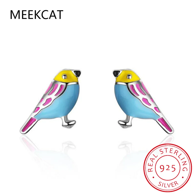 Cute Drop Glaze Colorful Bird Stud Earrings Women 925 Sterling Silver Plating 18K Gold Quality Korean Jewelry