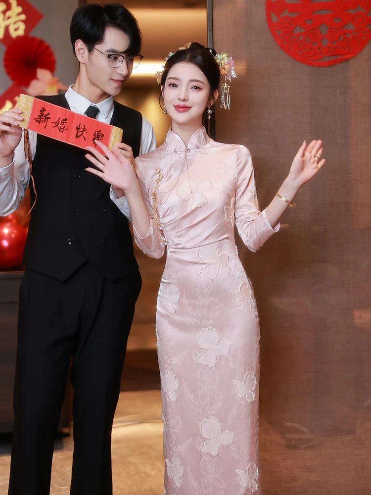 

Pink New Chinese Sle Engagement Dr Wedding Gown mid Waist Zipper Ba Slim Fit Polyester Fiber Adult Women