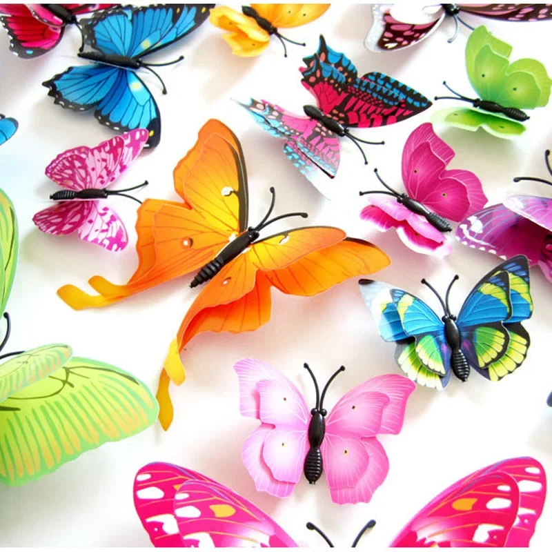 12Pcs 3D Double layer Butterfly Wall Sticker on the wall for Home Decor DIY Butterflies Fridge Magnet stickers Room Decoration