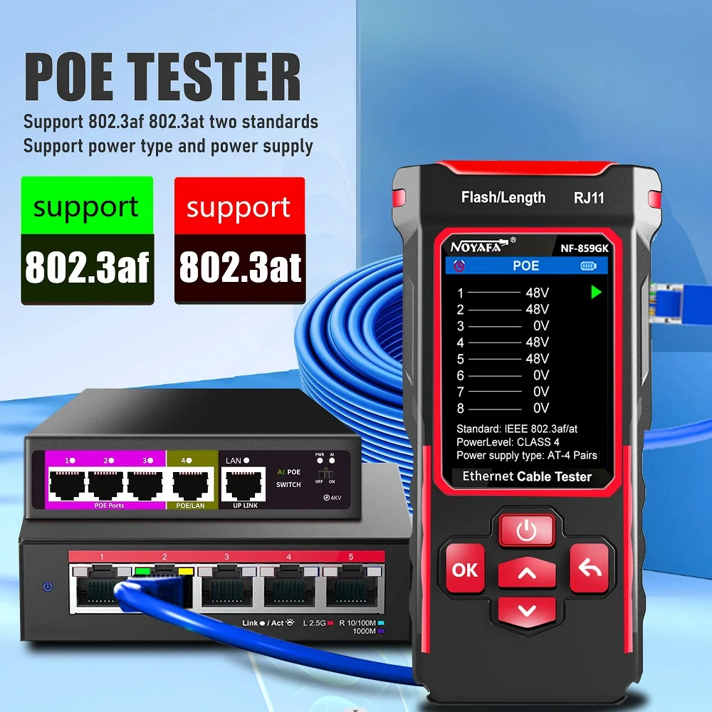 Probador de red buscador de línea de NF-859GK, luz roja, longitud de prensado de un solo cabezal, punto de interrupción, escaneo IP, circuito de tipo de carga PING