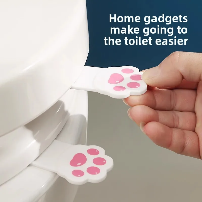 Cute Cartoon Cat Paw Toilet Seat Lifter Adhesive Toilet Cover Lifting Handle No‑Touch General Sanitary Bathroom Accessories