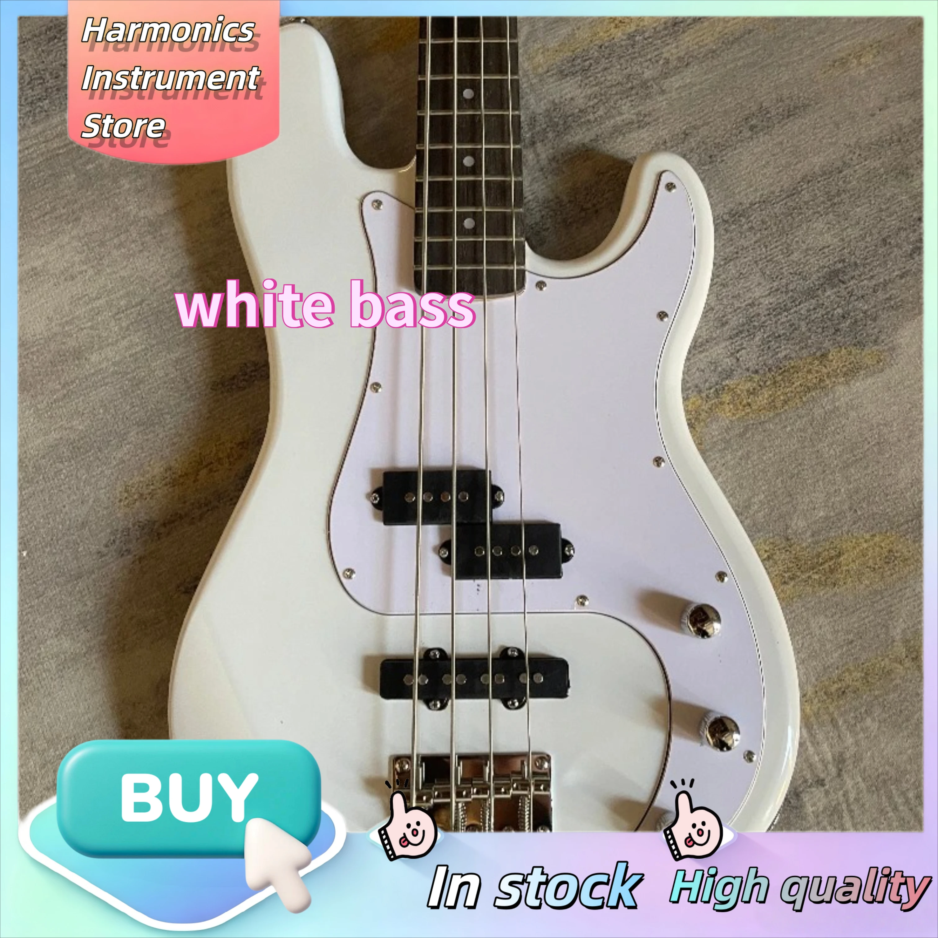White 1951 P Bass Precision White 4 String Bass Split Pickups Vintage Fixed Bridge Beginner Band Live Electric Bass Guitar view 3