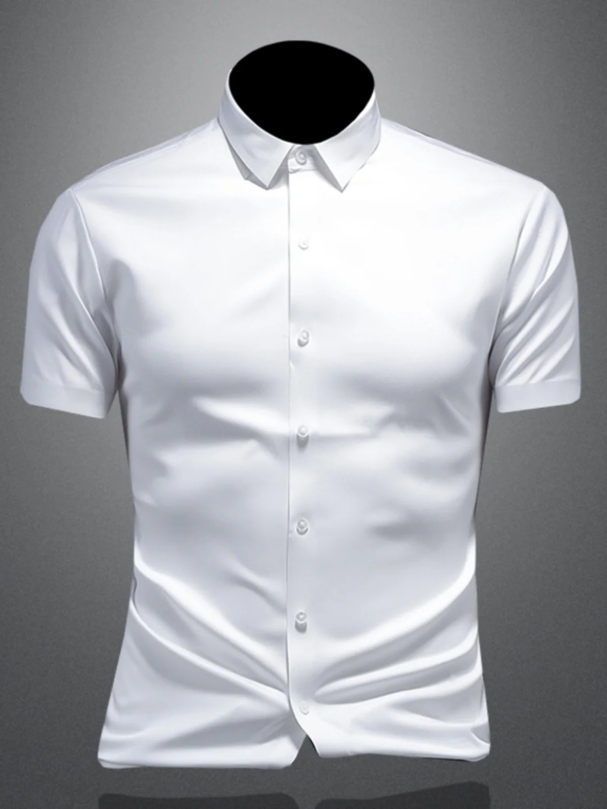 

Elastic Ice Silk Drapey Men's irt ort Sve Busin Formal Slim Fit Summer Breathable f Sve Faionable irt