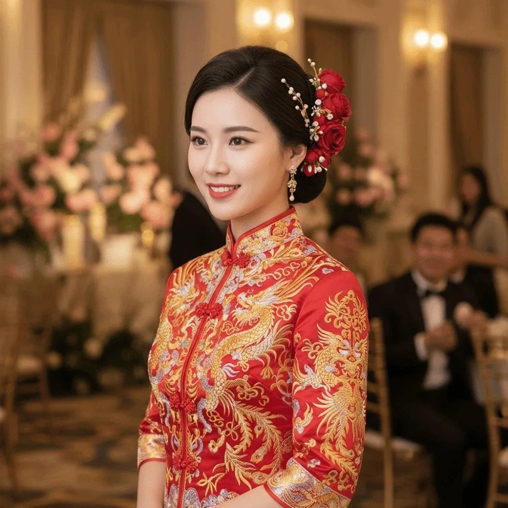 

Elegant Sweet Flowers Hairpin Thai Style Floral Headwear Rose Hair Comb Plastic Cloth Chignon Hair Clips Banquet