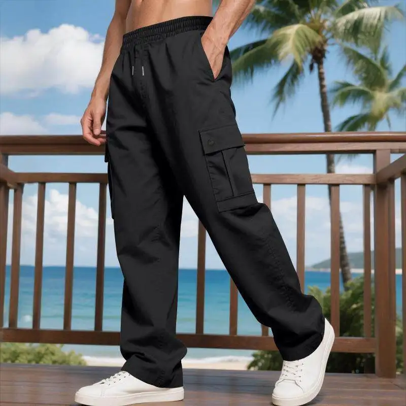 

Men's Casual Straight Leg Workwear Trousers Qui Dry Large ket Versatile Comfortable Fit Polyester Fiber Leisure Pants