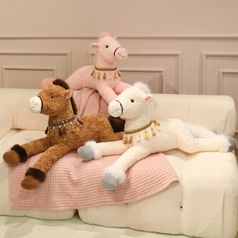 

90 см новая высококачественная реалистичная пушистая лошадь плюшевые игрушки мягкая удобная милая лежачая лошадь кукла успокаивающая кукла забавный подарок на день рождения