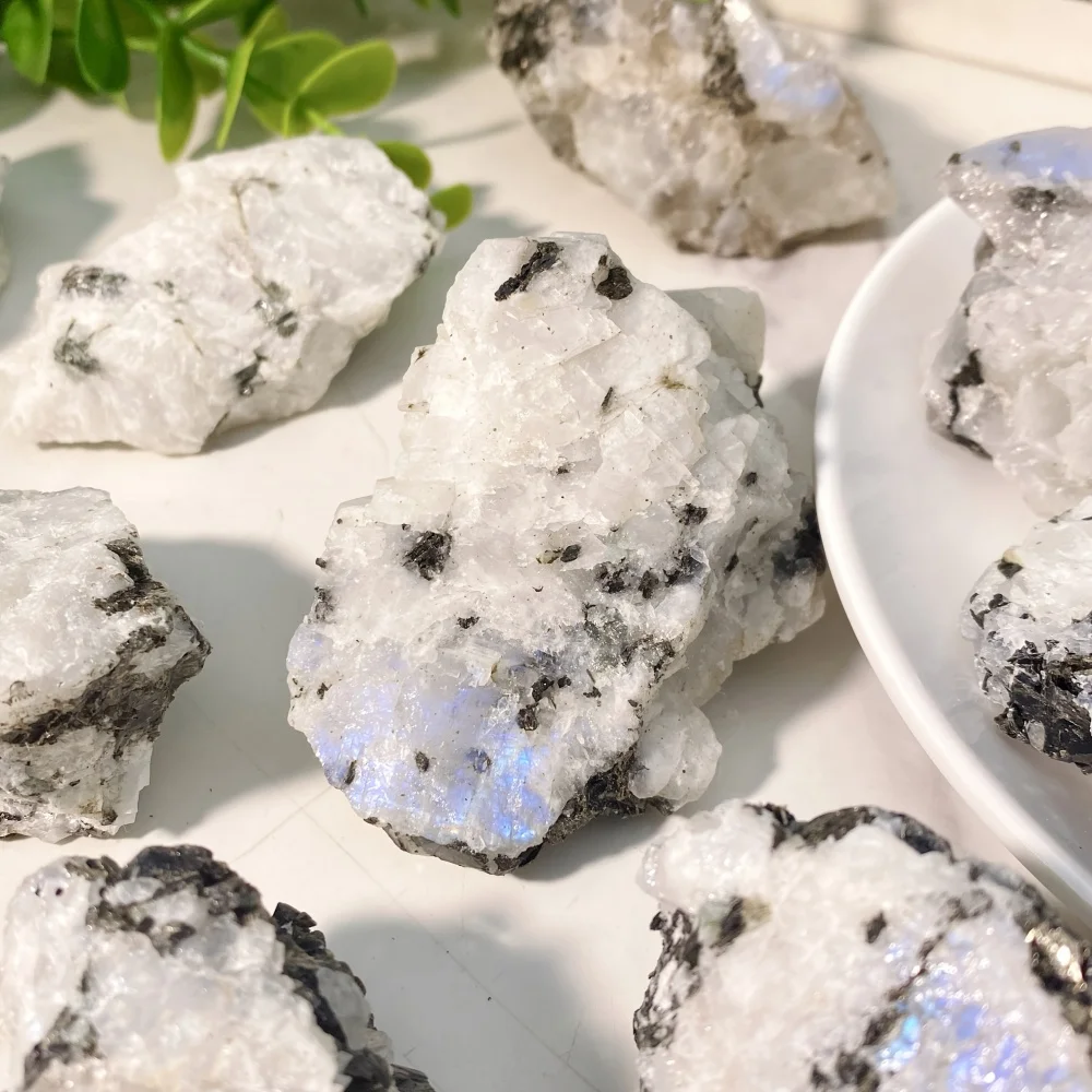 قوس قزح طبيعي حجر القمر بلورات الكوارتز غير النظامية شكل الريكي الصخور المعادن أحجار استشفاء للديكورات المنزلية #2