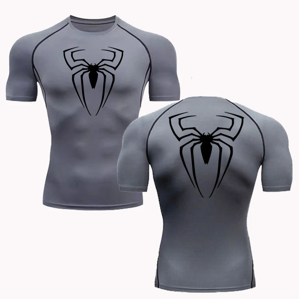 Men Fashion New Compression Shirt Tops Tee Fitness Gym Sport Running T-Shirt Workout Quick Dry Spider Short Sleeve Shirt For Men