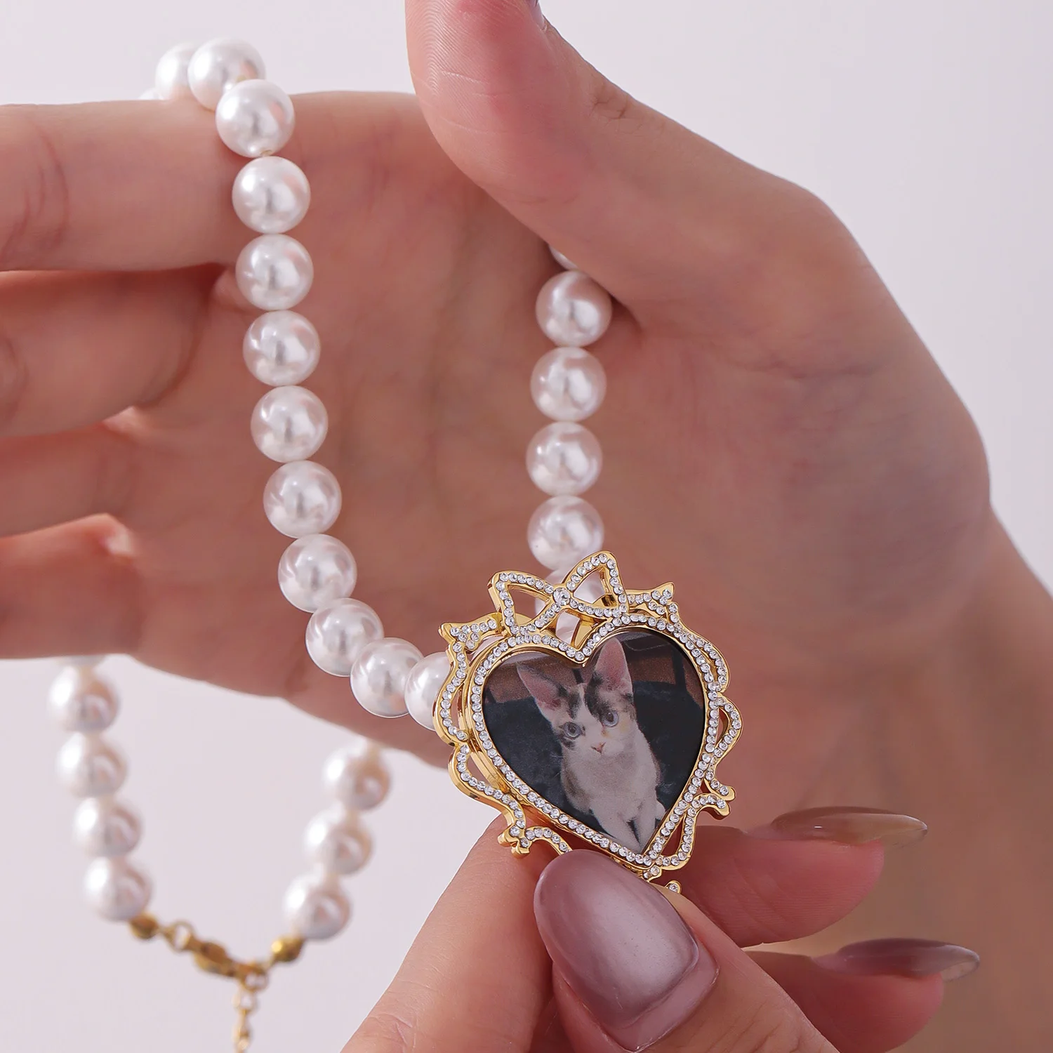 

Роскошные ювелирные изделия, персонализированное акриловое фото, ожерелье с фотографией для домашних животных, кулон в форме сердца, жемчужное ожерелье из нержавеющей стали, подарок для W