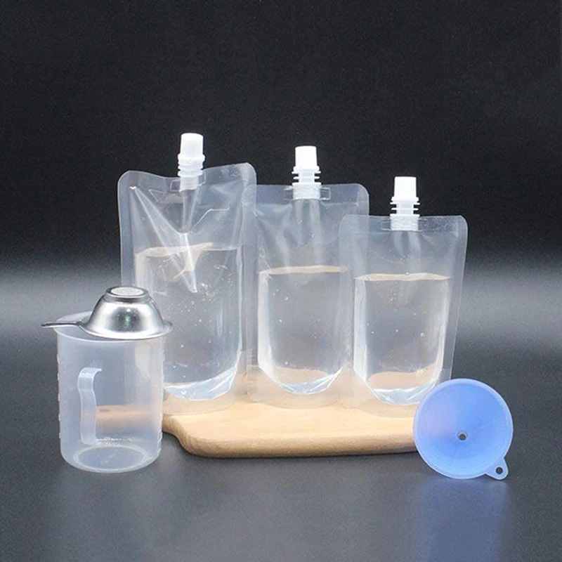 50/100PCS Clear Drink Pouches Packaging Liquid Bag With Nozzle Stand Up Sealed Suction Nozzle Bag Milk Tea Juice Bag print logo