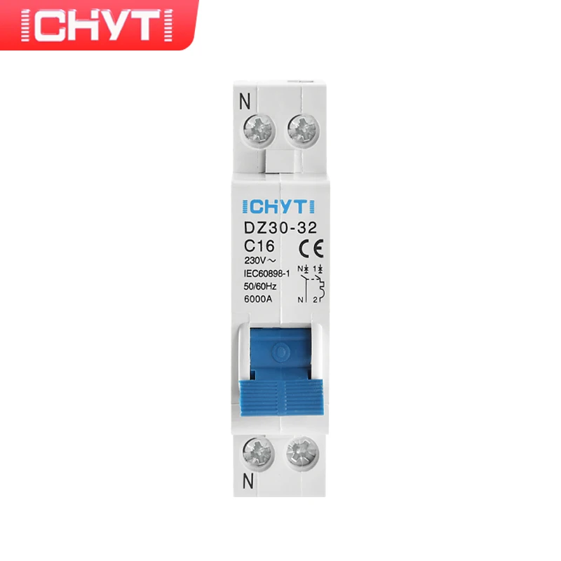 CHYT DZ30-32 AC MCB 1P+N 230V 10A 16A 20A 25A 32A 6KA TPN Household 18mm Air Switch Mini Circuit breaker