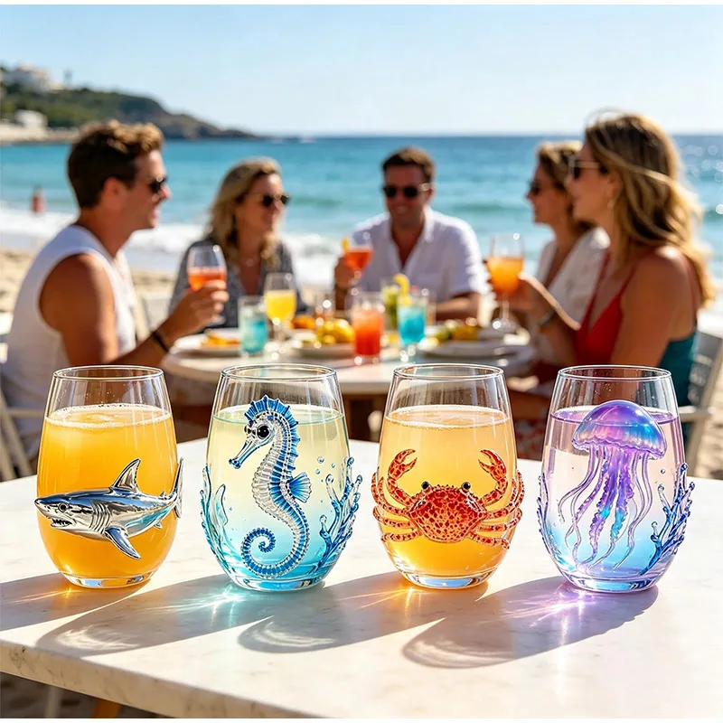 Ocean Animal Shaped Glassware 3D Octopus Stemless Wine Glasses Handcrafted Marine Animal Bar Glass For Home Decor Ocean Lovers