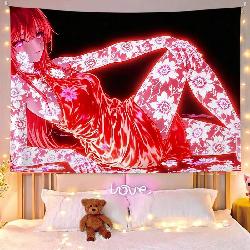 VIKAMA Green UV Anime Girl Dragon Decorative Wall Tapestry Home Art Room Decor Bedroom Dorm Neon Blacklight Cool Soft Durable