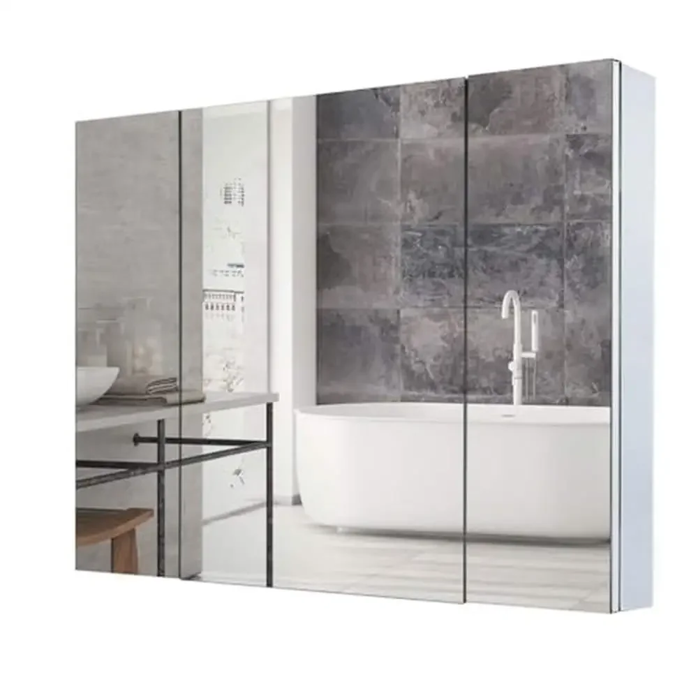 Aluminum Bathroom Medicine Cabinet Triple Door 36x26 Adjustable Glass Shelves Storage Mirror