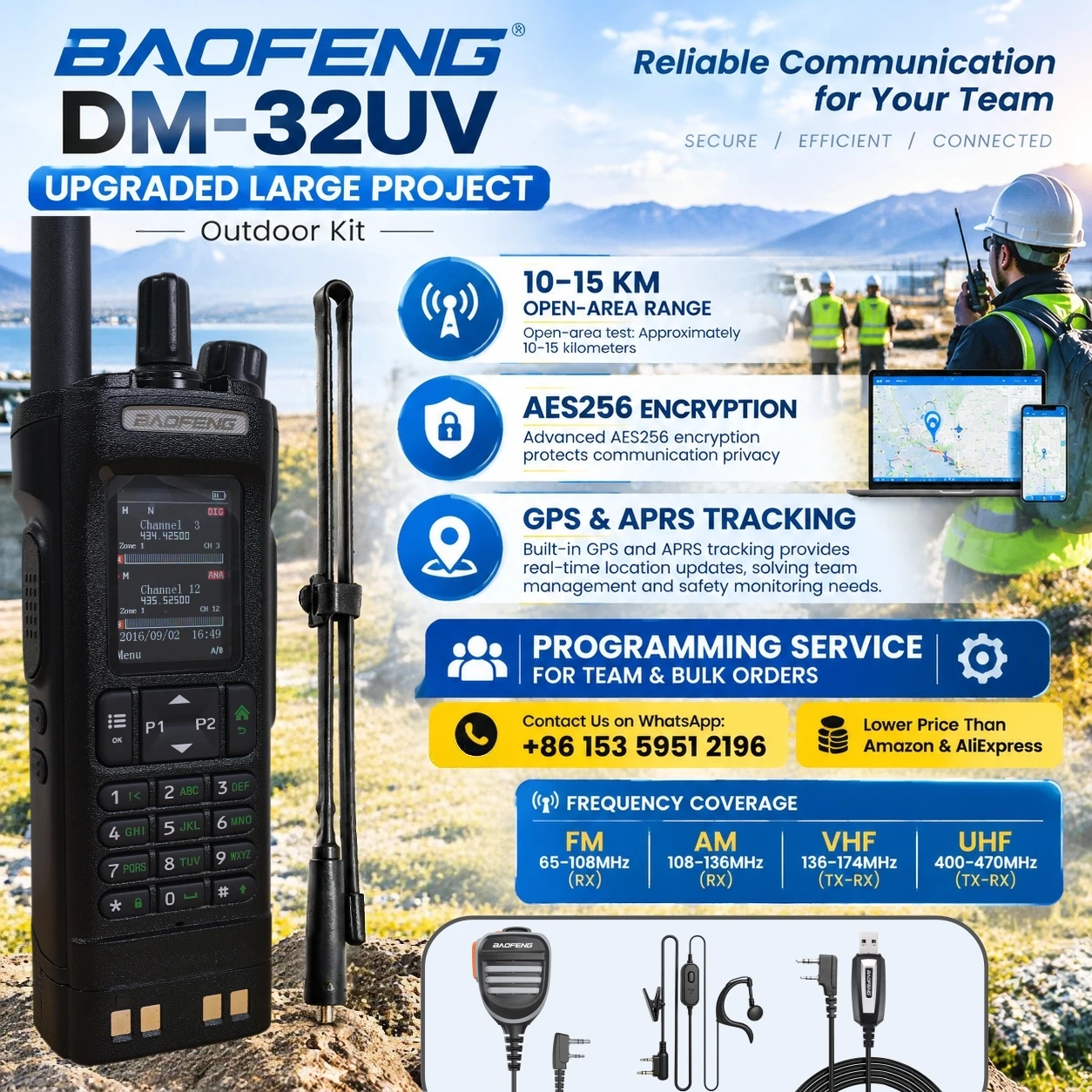 Black Dm - 32 Baofeng 8W Walkie - Talkie With 4000 Channels And Aes - 256 Encryption ----Dmr Digital Radio For Business Industry