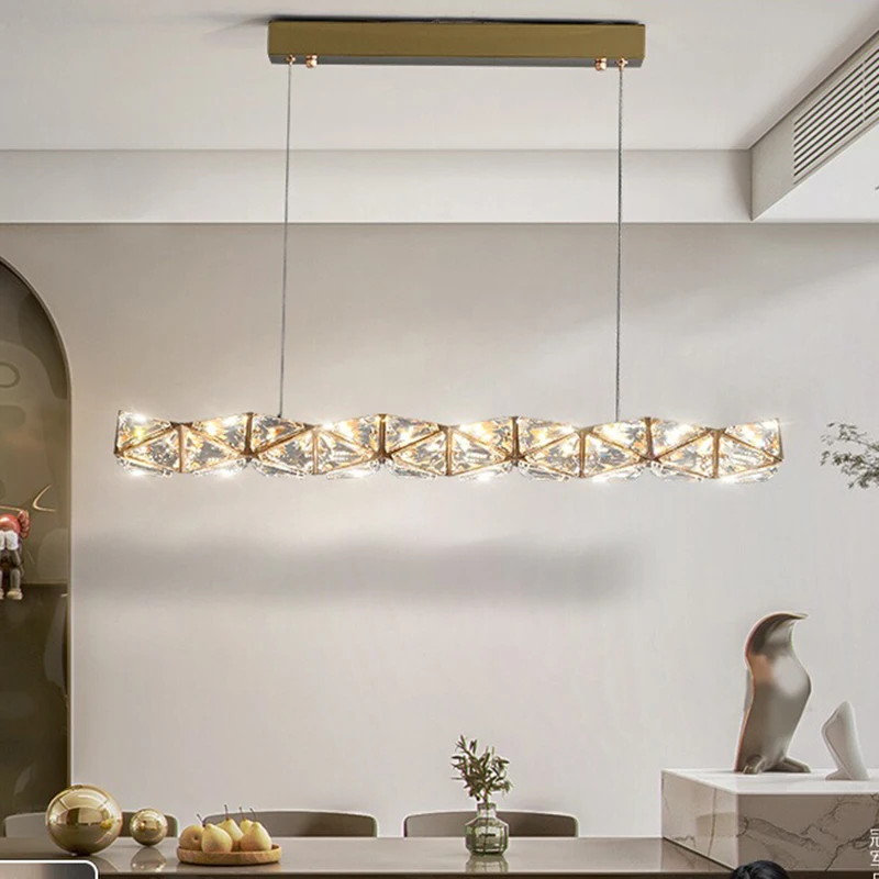 Luxury Crystal Led Pendant Lights Modern Dining Table Long Chandeliers Bar Counter Restaurant Hotel Decor Lighting Fixtures