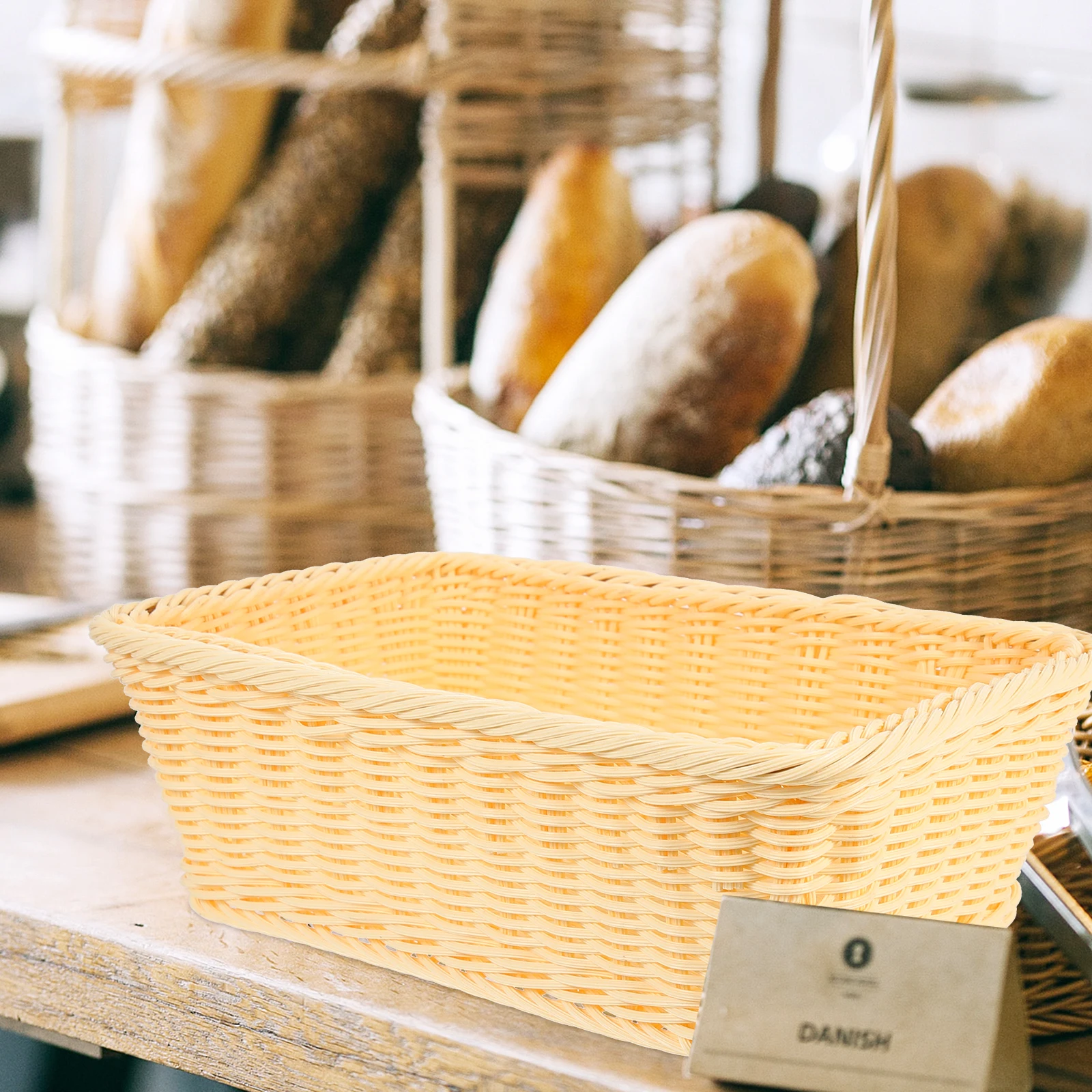 

Plastic Rattan Woven Bread Basket Multi purpose Storage for Fruits Snacks Sundries Home Decorative Household