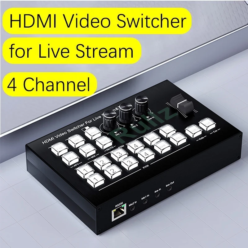 4K 4 Channel HDMI Video Switcher Multi Camera Live Broadcast Station Support Live Streaming / Video Capture Mic Line in Line Out