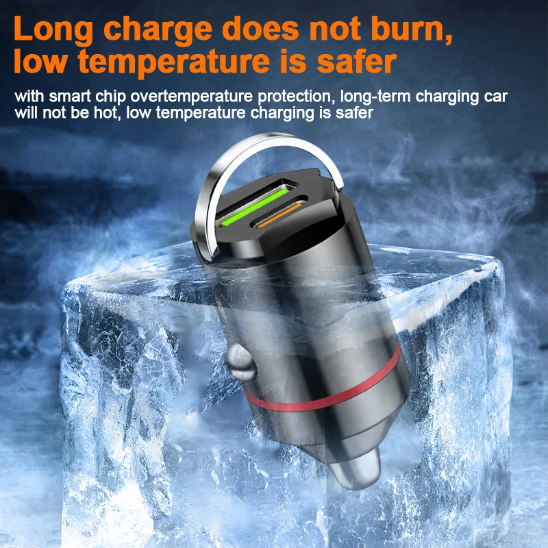 Hidden Car Charger PD30W Mini Pull Ring USB+PD Port Smart Car Charger image 2