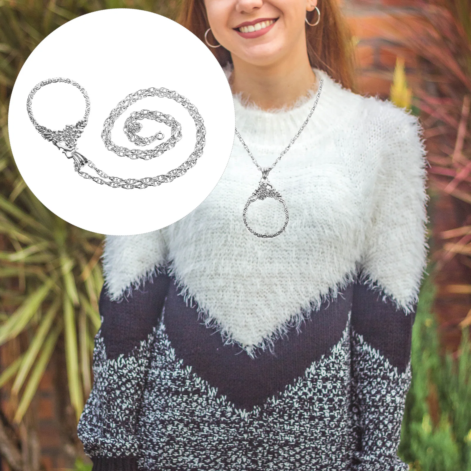 

Chain Jewelry Magnifier White Sweater Necklace Pendant Reading Glasses Senior Loupe Glass Lens Practical