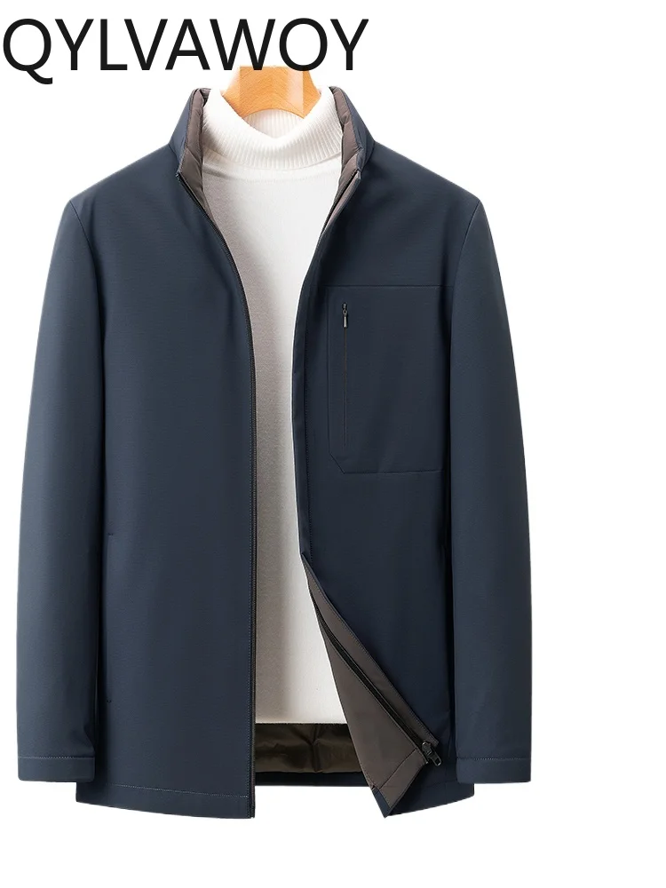 

QYLVAWOY Dad's Down Jacket Men's Winter 2024 New Warm Cold-Resistant Business Middle-Aged Stand-Up Collar Outerwear LJ2590