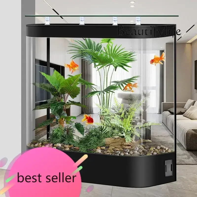 qw NEW N Water-free circulation Ecological filter Aquarium Household living room Large floor-to-ceiling goldfish tankqw