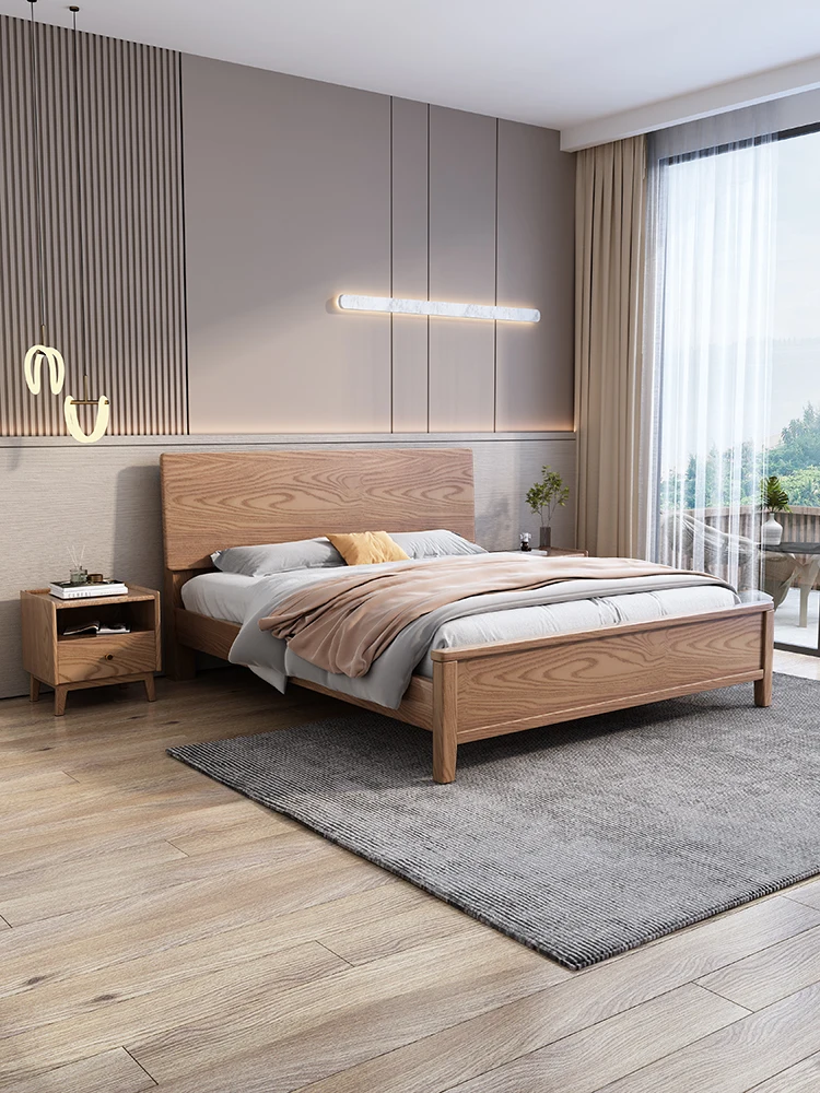 Nordic ash master bedroom 1.8 double bed 1.5 modern simple solid bed high box storage bed light luxury solid bed