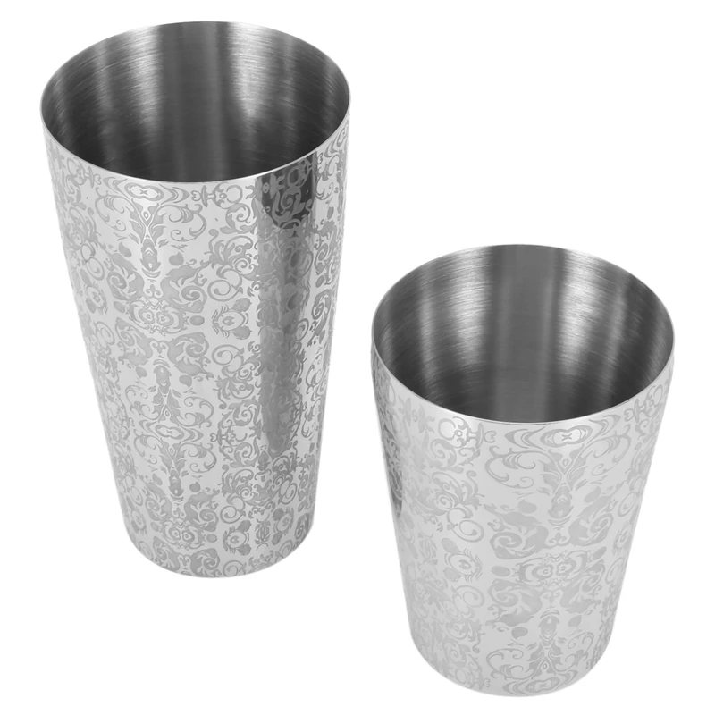 

3X Cocktail Shaker Boston Shaker 304Stainless Steel Barra De Ferramentas Engraving Design Boston Cocktail Shaker Tin Set