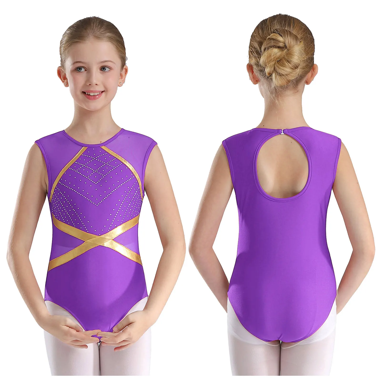 Mono de Jersey de Ballet con diamantes de imitación para niñas, figura artística, patinaje sobre hielo, traje de actuación de baile, Leotardos de gimnasia rítmica