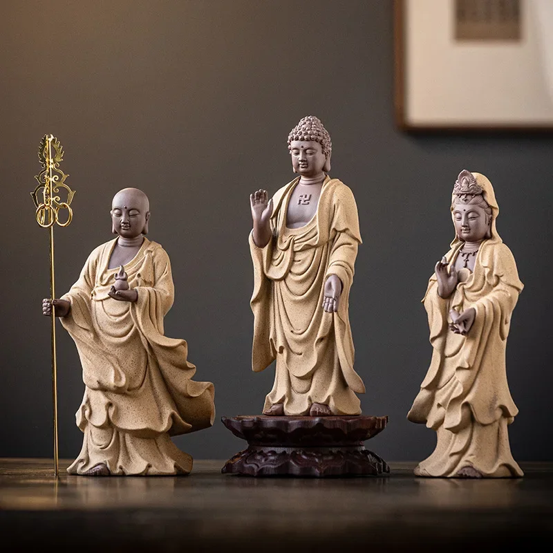 FX-22  chinese style sakyamuni, avalokitesvara and ksitigarbha bodhisattva home worship  buddha statue handicraft ornaments