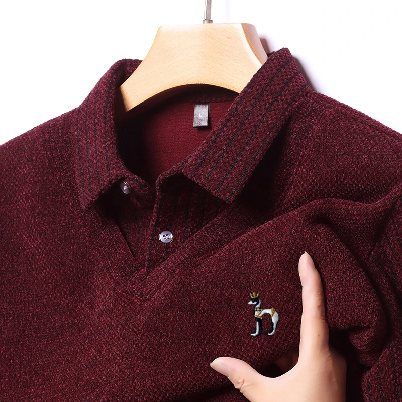 Fake Two Pieces Winter Business Casual Pullover Hot Sales Men's Knit Sweater New Warm Lapel Thicken Design Quality Men's Wear
