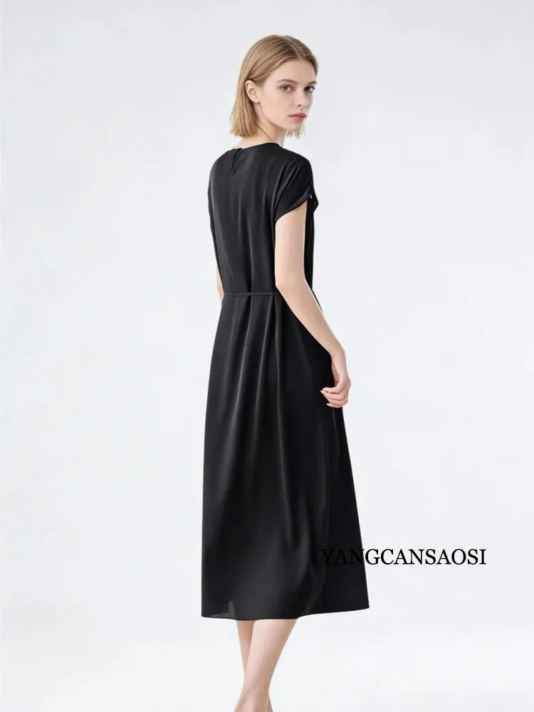 Schweres Kleid aus 91,8 % natürlicher Maulbeerseide, elastischem Satin für Damen, 2026, neues Sommerkleid mit einfachem und lockerem Schnür-Temperament