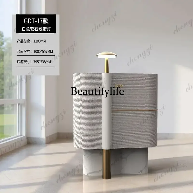 CQY New soft stone texture stainless steel metal light luxury reception table, simple modern cashier counter information desk