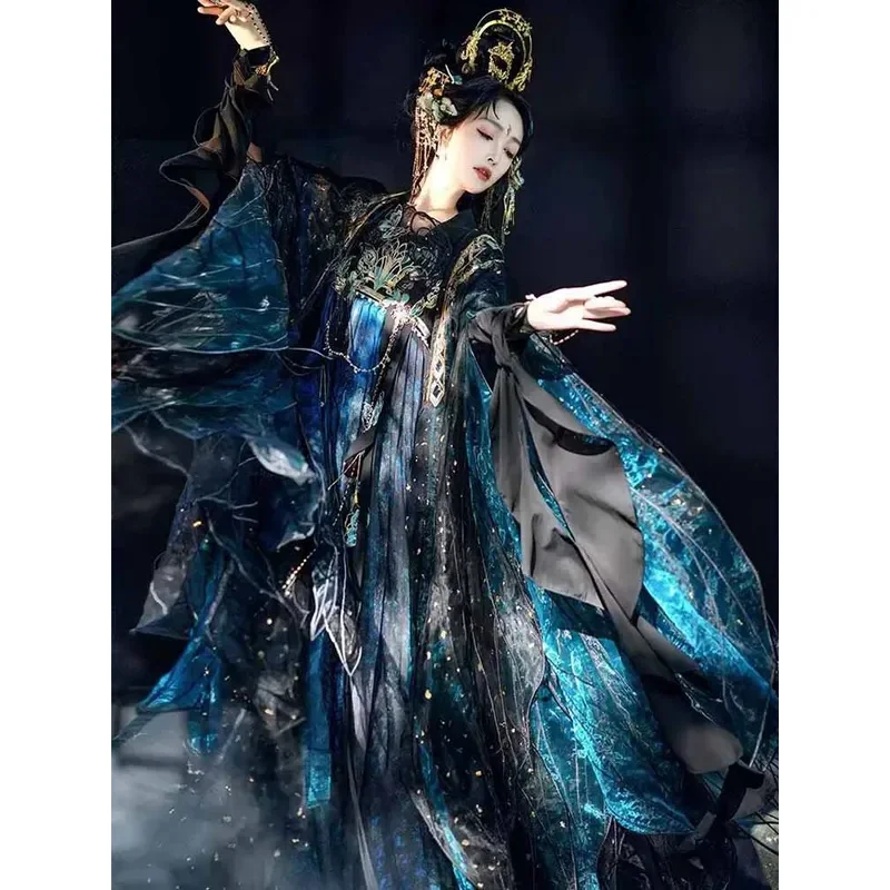 

Women's plus Size Gradient Blue Hanfu Dress Ancient Chinese Traditional Female Carnival Cosplay Costume Dancewear