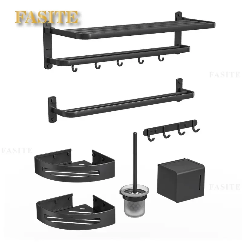 Sanitary Ware Kitchen Bathroom Pendant Towel Rack Bath Towel Shelf Hardware Space Aluminum Hanging 6 Sets