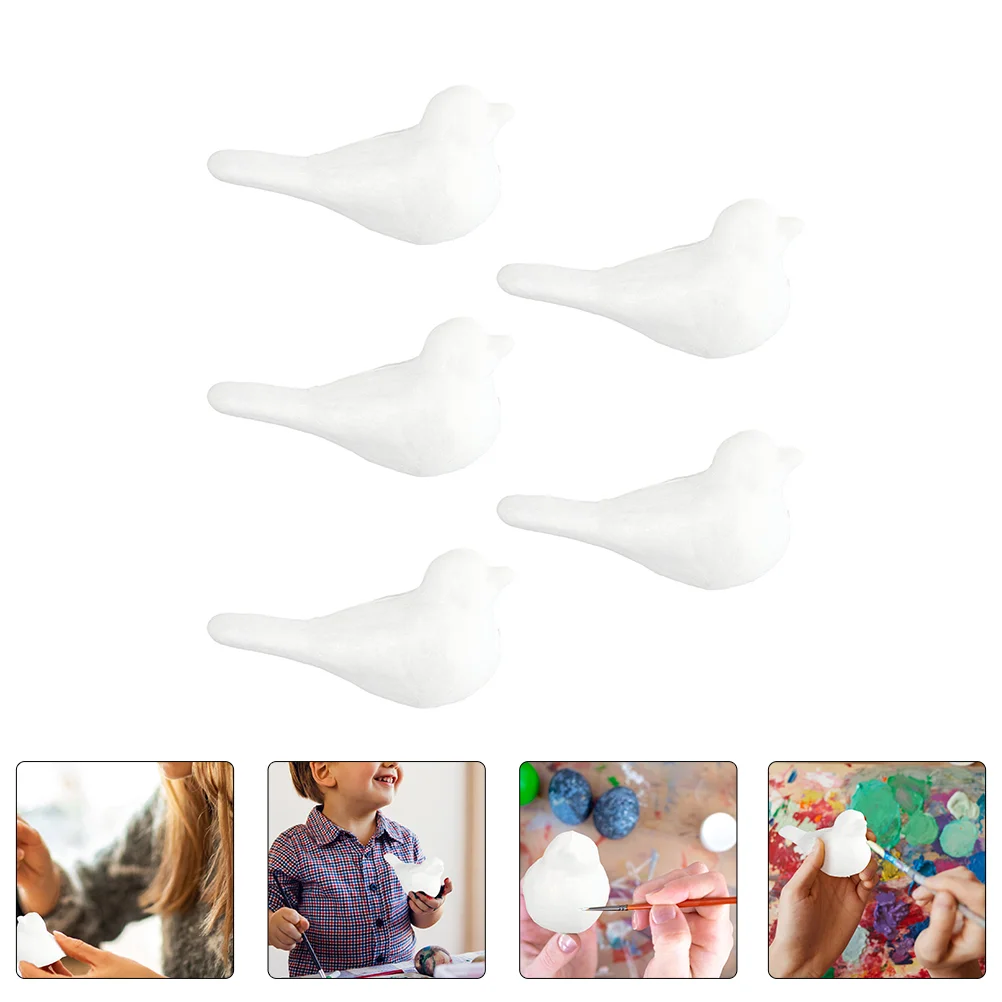 5 Pcs White Body Bird Birds Ornament Decor DIY Model Birdie Simple Painting Modeling Shaped Mold Foam Child