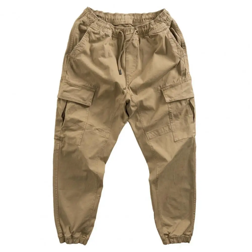 Pantalones informales holgados con cordón y múltiples bolsillos para hombre, peto de poliéster con cintura elástica y cordones, pantalones Cargo a la moda para exteriores