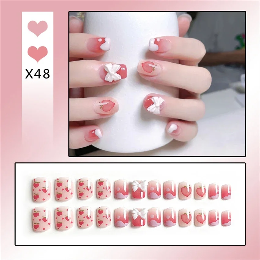 24Pcs/Set French Handmade Wearing False Nails Butterfly Glitter Fake Nail Art Full Coverage Removable Artificial Press on Nail