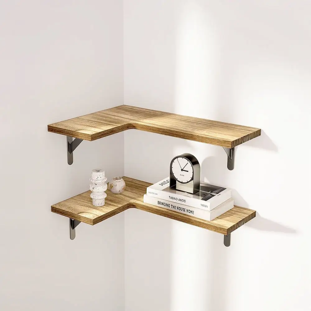 Rustic Wooden Floating Wall Shelves Storage Organizer For Kitchen Bathroom Living Room Home Display Furniture