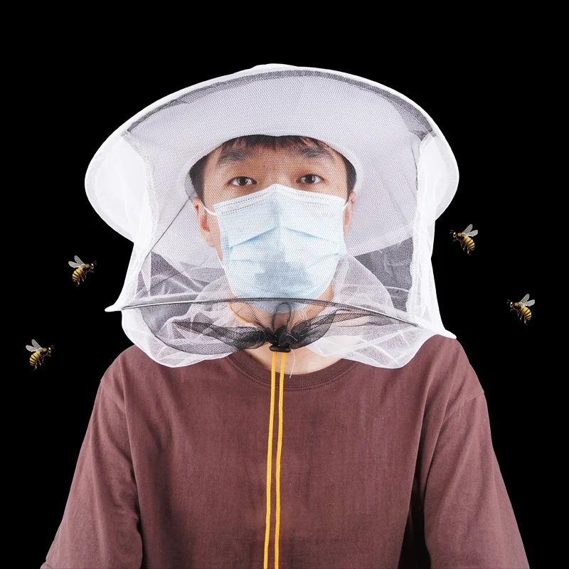 Beekeeping Breathable Beekeeper Hat Anti-Bee Insect Net Veil Head Face Outdoor Protection White Hat Comfortable Design