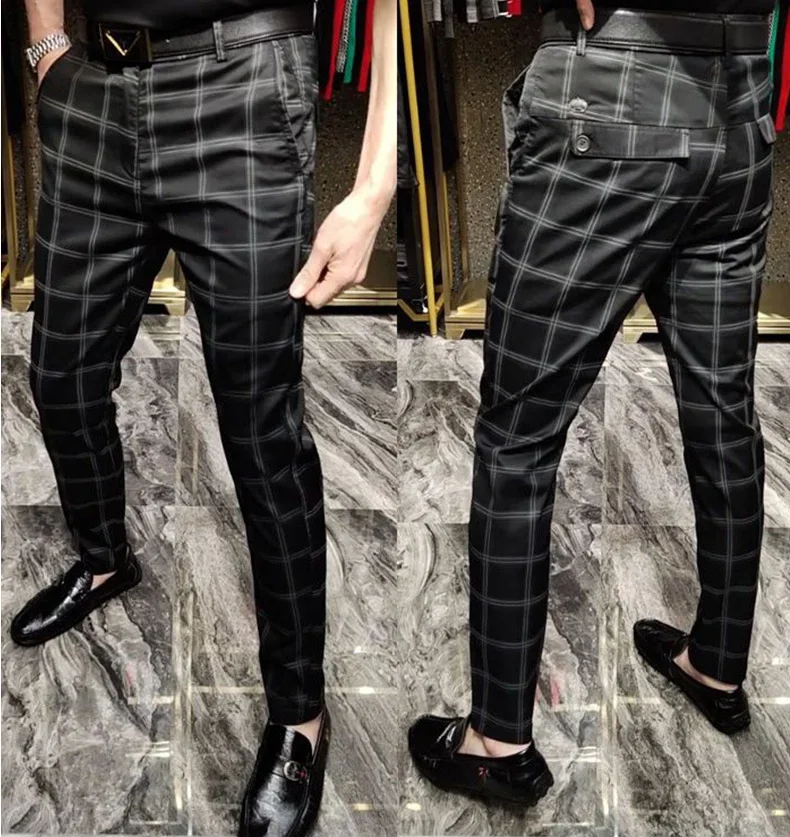 New Male Classic Black Formal Pants Men Striped Plaid Business Casual Fashion Comfortable Office Cotton Slim Suit Trousers XT951