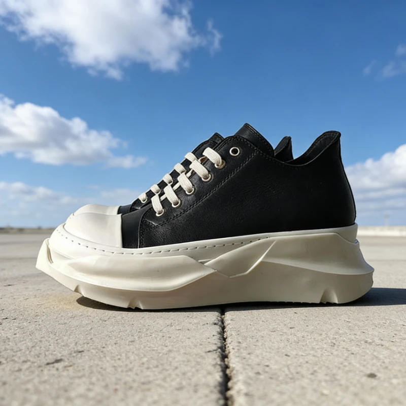 

New Thick Soled Men's Tide Shoes Fashion Platform Sneakers Genuine Leather Man Casual Shoes