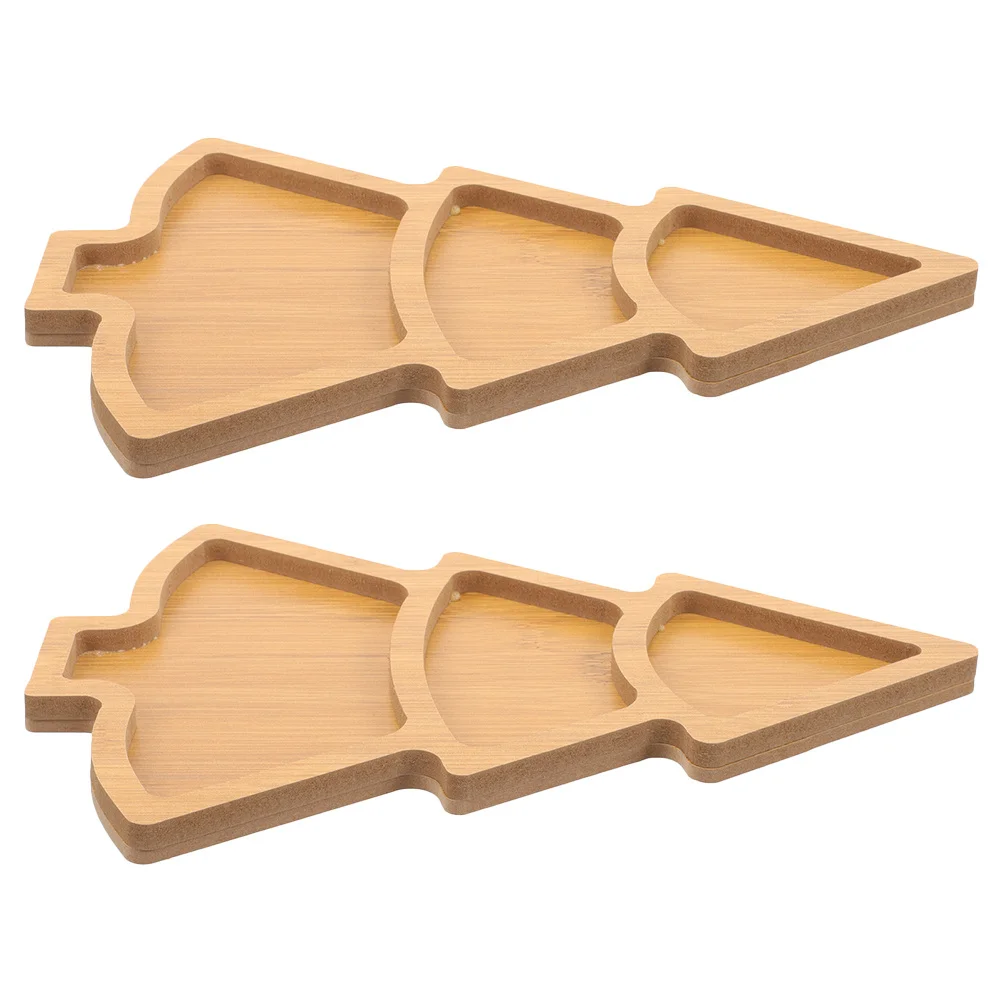 

2Pcs Christmas Tree Shaped Wooden Holiday Serving Tray Multi Compartment Fruit Snack Plate Party Appetizer Platter