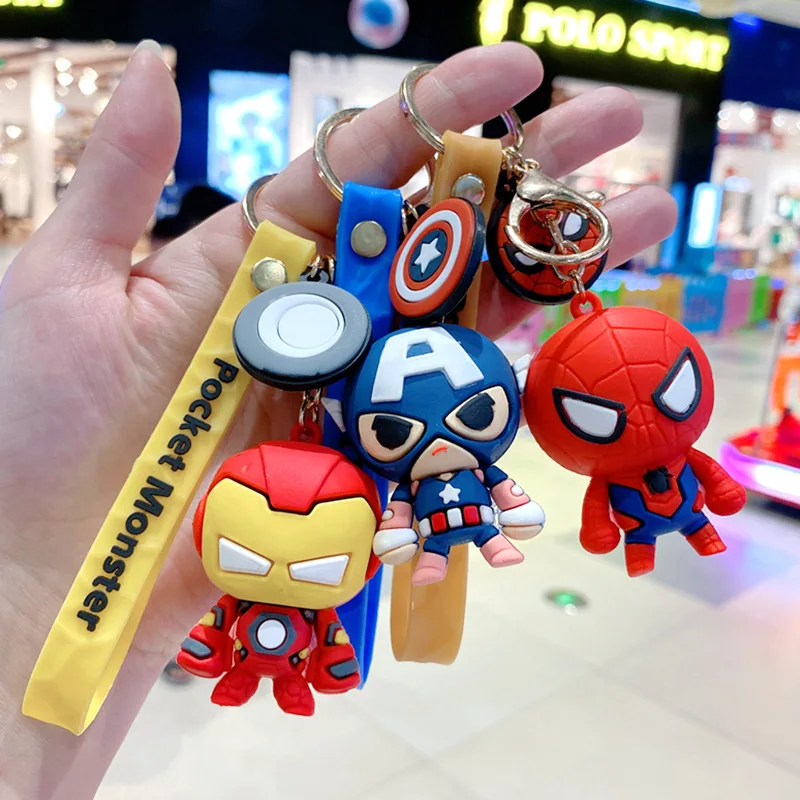 MINISO Anime Cartoon Marvel Captain America Iron Man Spider-Man Thor Hulk Car Keychain Men Women Bag Pendant Birthday Gift