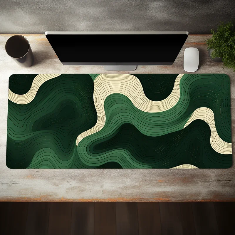 

Green and beige abstract mouse pad large table, natural rubber, non-slip office table mat, art rug gaming mouse-pad