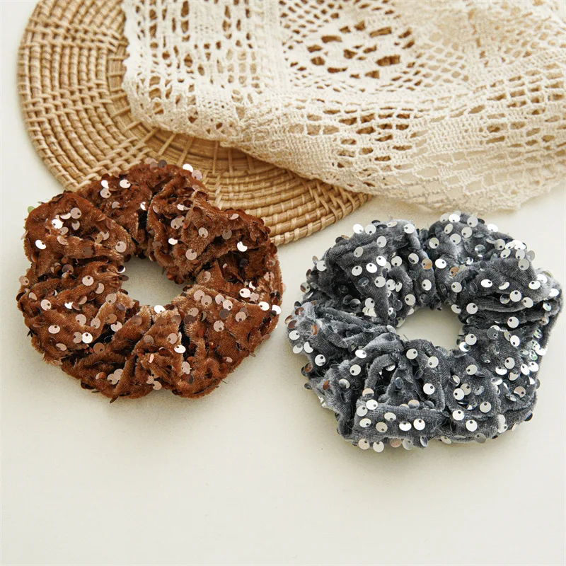 New Fashion Glitter Sequin Velvet Scrunchies Party Hair Accessories Solid Head Bands Elastic Hair Rope Hair Ties For Women Girls