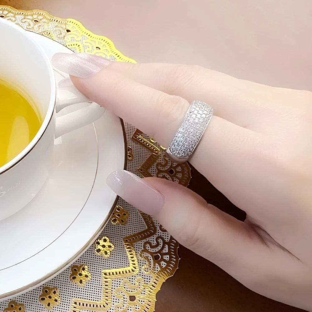 White CZ Pave Band Ring Europe Style Glam Fine Jewerly For Girls Women Gift In 925 Sterling Silver