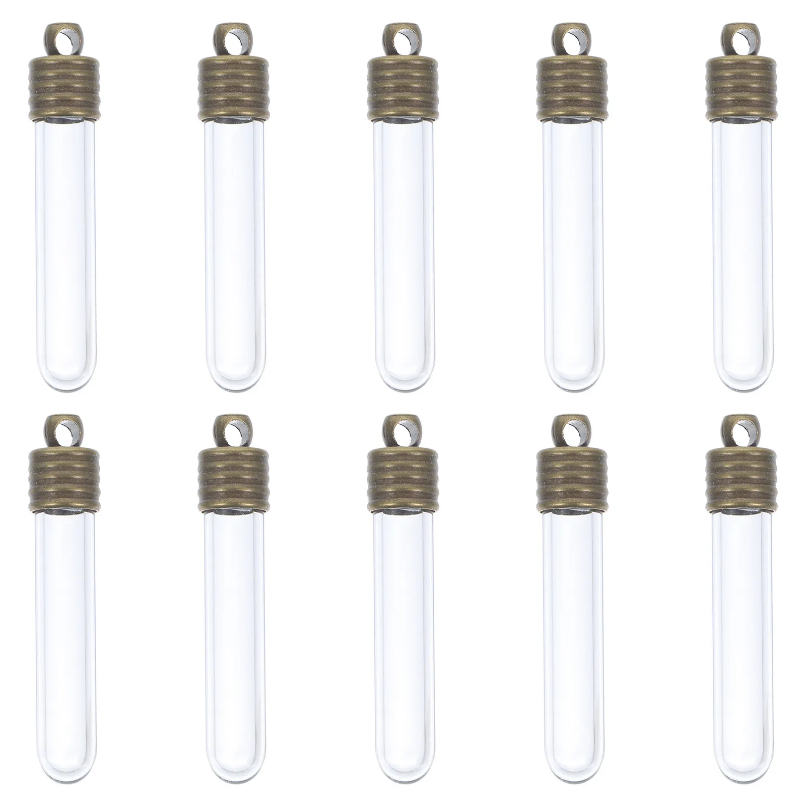10Pcs Mini Glass Wish Bottles Clear Bronze Caps Rubber Plugs 2.7cm Height 0.55cm Diameter Potpourri Perfume DIY Necklace Drift